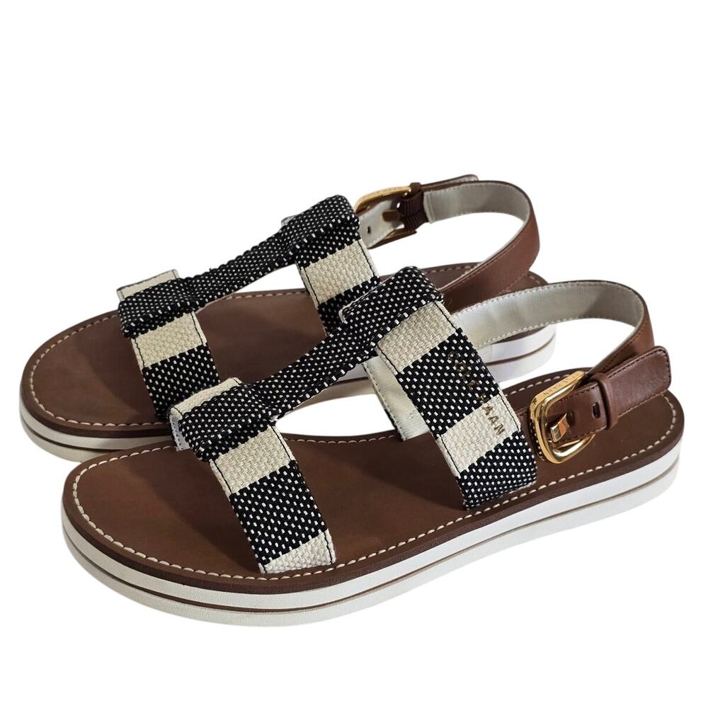 Cole Haan Pinch Long-Weekender Black Stripe Flat Sandals Size 7